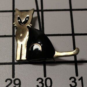 Vintage Sterling Silver & Black Masked Enamel Cat Brooch Pin Signed 925